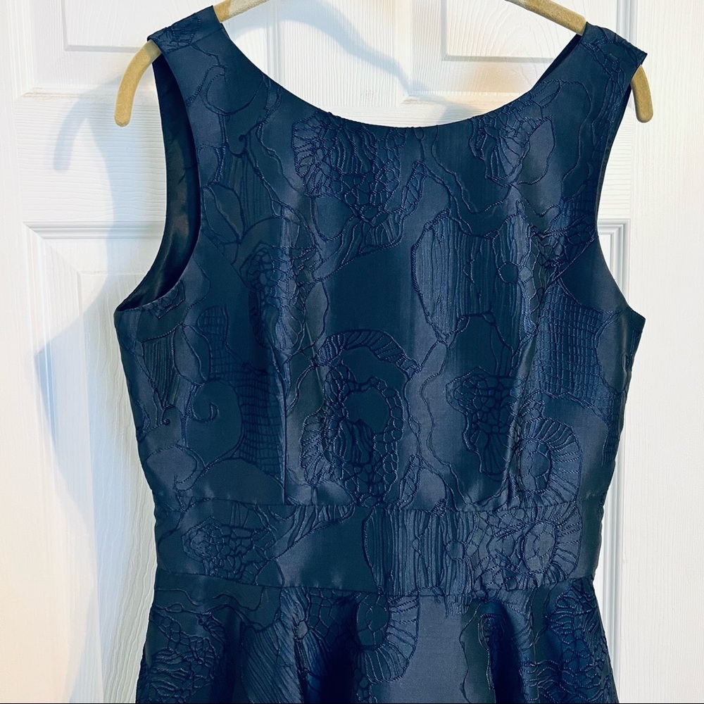 Badgley Mischka Navy Textured Fit-and-Flare Dress